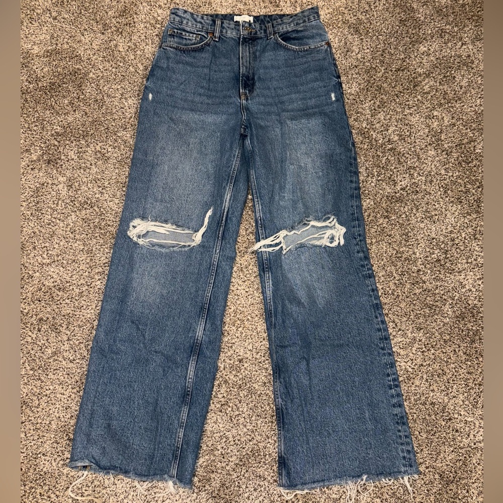 H&M Distressed Wide-Leg Blue Jeans